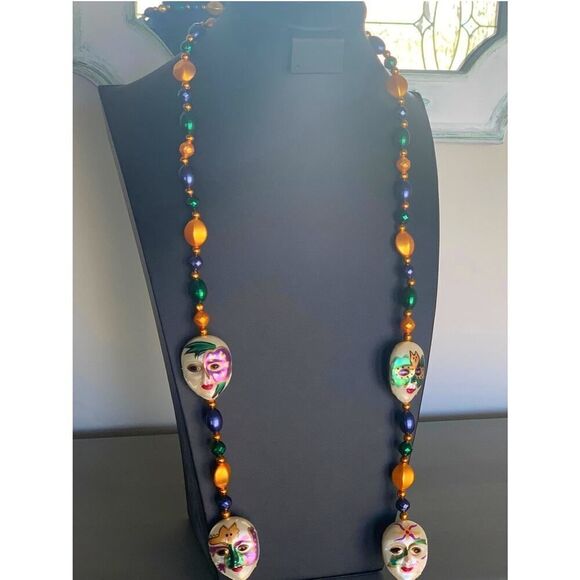 Eclectic Mardi Gras Doll Necklace, Multicolor, Unmarked - Picture 1 of 5